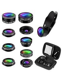 Kit de lentes para cámara de teléfono, objetivo universal de zoom 9 en 1 + lente de ojo de pez de 198° + lente gran angular de 0,36 + lente gran angular de 0,63 x + lente macro de 20 x + lente macro de 15 x + CPL + lente de caleidoscopio + lente Starburst
