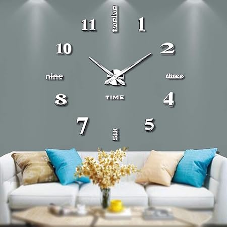 Mintime Orologio Da Parete Grande 3d Diy Frameless Mute Specchio Adesivi Home Office Scuola Decorazione Anni Di Garanzia Argento 14
