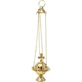 Needzo High Polished Brass Cross Design Hanging Church Thurible Censer with Chain, 4 3/4 Inch