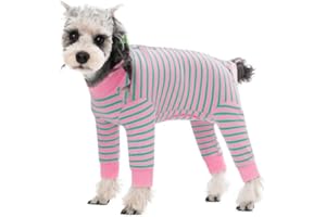 AITOLI Dog Striped Recovery Suit, Puppy After Surgery Onesie for Female Male Dogs, Dogs Cats Long Sleeve Pajamas Bodysuit, Surgery Abdominal Wound Bandages Clothes, Dog Pant for Shedding Skin Disease