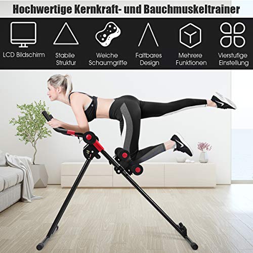 COSTWAY-Bauchtrainer-mit-4-stufigem-Widerstand-Rueckentrainer-mit-LCD-Display-AB-Trainer-klappbar-Bauchmuskeltrainer-bis-100kg-belastbar-Heimtrainer-schwarz