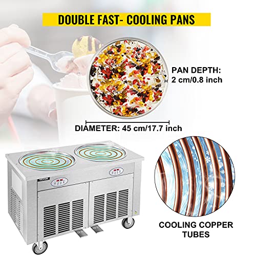 VEVOR Commercial Rolled Ice Cream Machine, 1800W StirFried Ice Roll