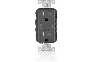 Leviton USB Dual Type C Receptacle 30 W (6 Amp), 15 Amp Tamper-Resistant, T5635-00E, Black