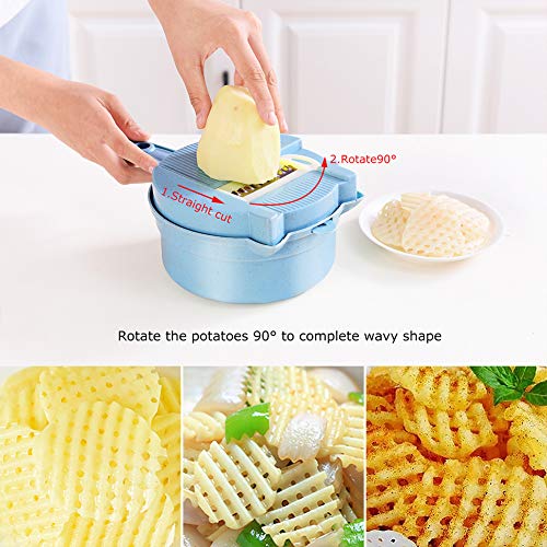 Vegetable Mandoline Slicer,Carry360 15 in 1 Veggie Spiralizer Cutter and Shredder- Wheat Straw Materials Multipurpose Julienne Grater with Guard for Fruit,Low Carb/Paleo/Gluten-Free Meals
