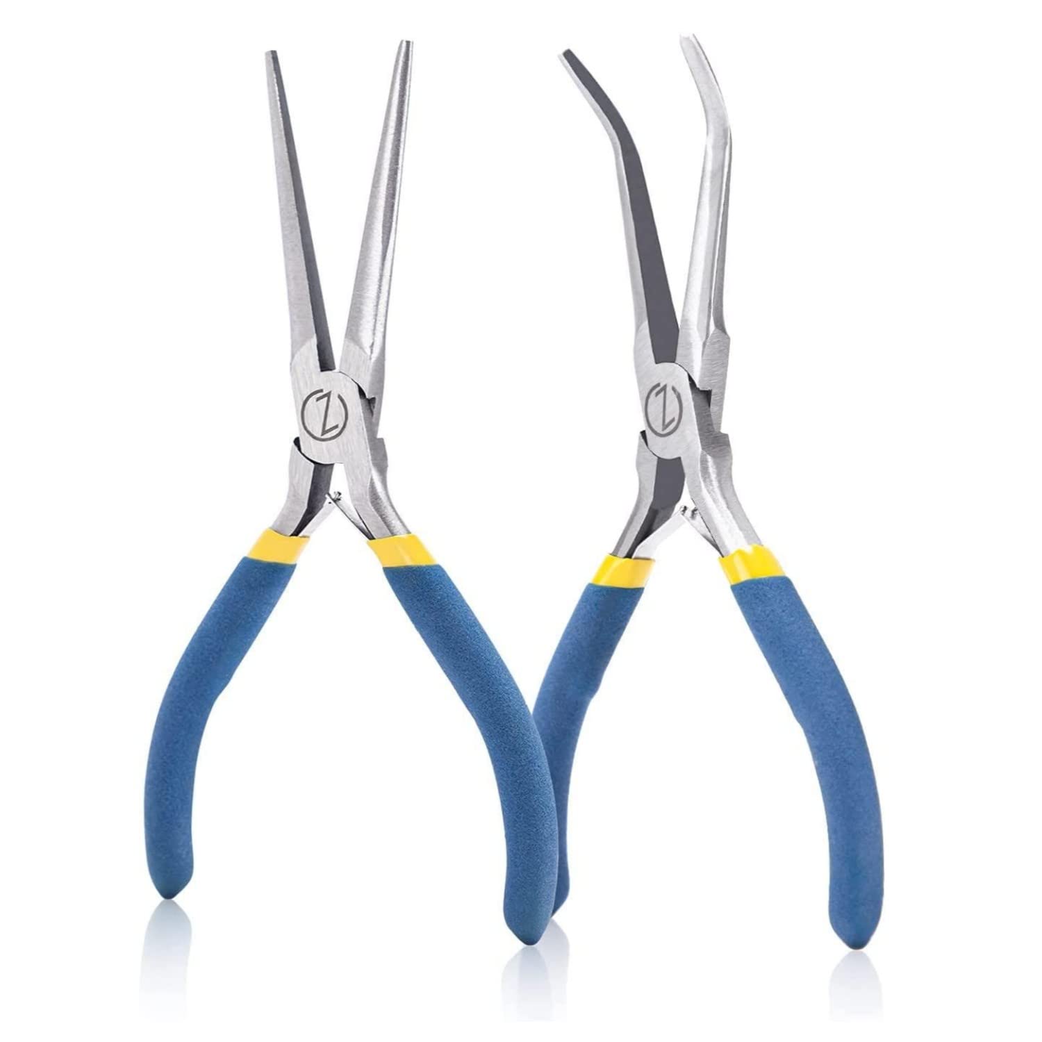 WISEPRO 6 Inch Mini Needle Nose Pliers with Comfort Grip Handles, 45° Angled and Straight Long Nose Pliers, 2 Plier Set for Handmade Craft, Jewelry Making, Bending Wire and Small Object Gripping