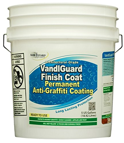Click Here to See More Images Rainguard International VG-7008 Vandlguard Finish Coat Anti-Graffiti Coating Ready to Use 5 gal Pail, Clear, Bottle