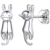 ChicSilver Hypoallergenic 925 Sterling Silver Cute Animal Earrings for Women Lovely Cat/Hedgehog/Turtle Stud Earrings for Sensitive Ears