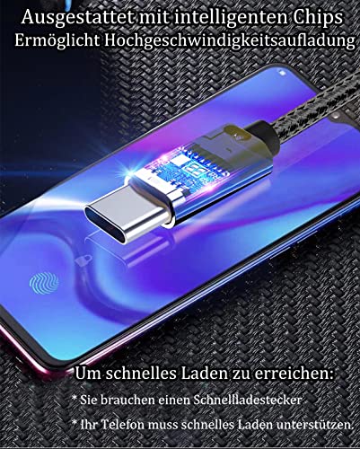 Aenkall USB C Kabel Schnellladekabel 2M, Lange USB C Ladekabel [2 Stück], Nylon Typ C Ladekabel, Usb Typ C Kabel Kompatibel für Samsung Galaxy/S21/ S20/ S10/ S9/ S8+ /S10/A71/A52, Huawei P40/ P30/ P20