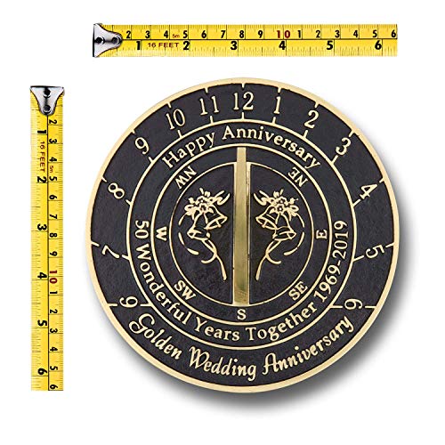 ANTIQUECOLLECTION 50th Golden Wedding Anniversary 2019 Sundial Gift Idea is A Great Present for Him, for Her Or for A Couple to Celebrate 50 Years of Marriage