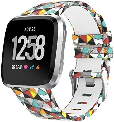 Amawell Fitbit Versa band,Silicone Adjustable Replacement Sport Strap Printed Bands with Classic Buckle for Fitbit Versa Fitness Smart Watch (Floral Pattern-2, Small)