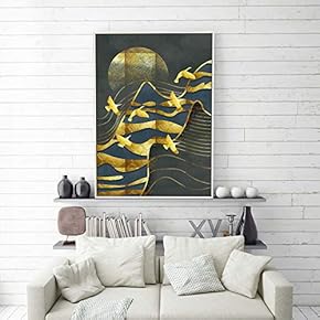 Framed Canvas Home Artwork Decoration Golden Abstract Style Canvas Wall Art for Living Room, Bedroom - 16x24 inches