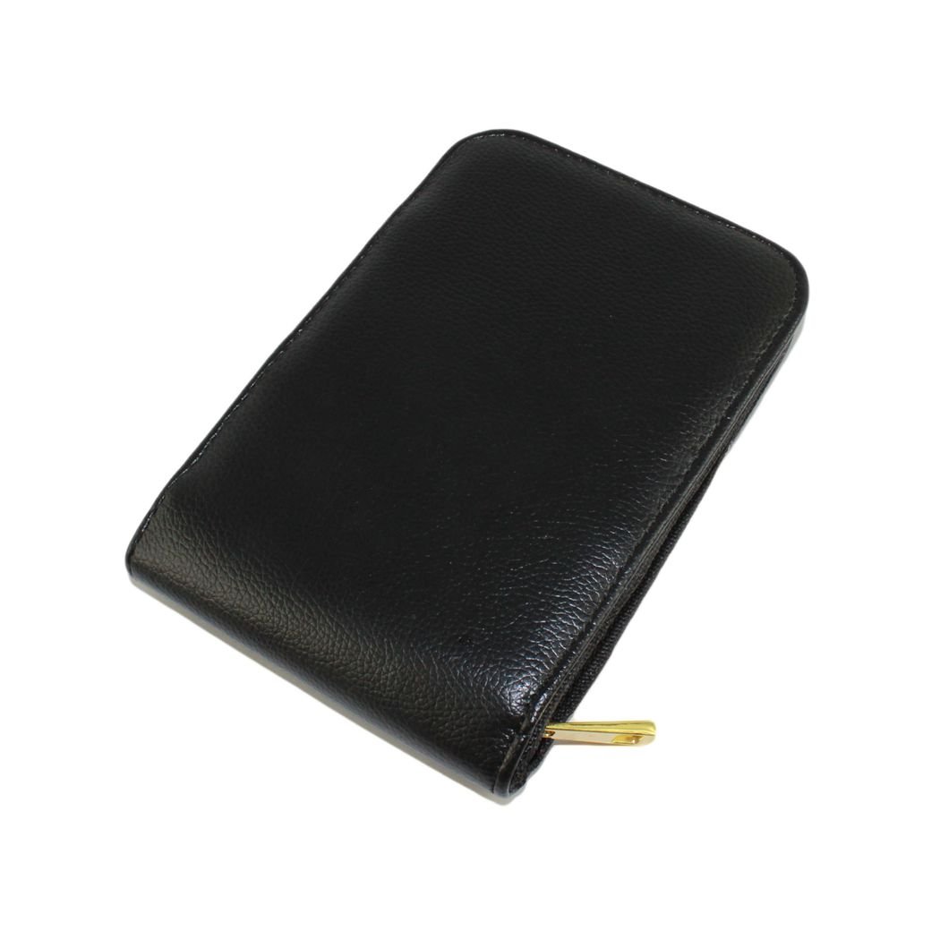 Fountain Pen Case for 12 Pens Leather Black with Golden Zipper