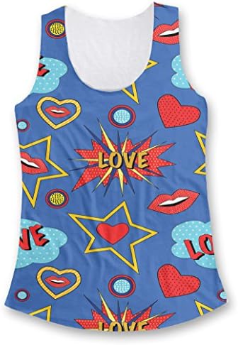 Pop Art Love Pattern Women Tank Top, XXL