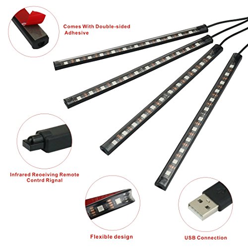 Idefair(TM) Car LED Strip Interior Light,48LEDs Multicolor Waterproof Music Car Interior Underdash Lighting Kit for Truck Van Lorry Motorcycle,with Sound Active Function,Wireless Remote - Thumbnail 6