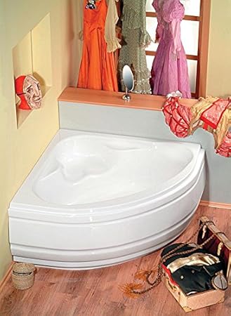 Eckbadewanne NILA 120x120x41cm, weiß, mit Schürze und Wannenfüssen