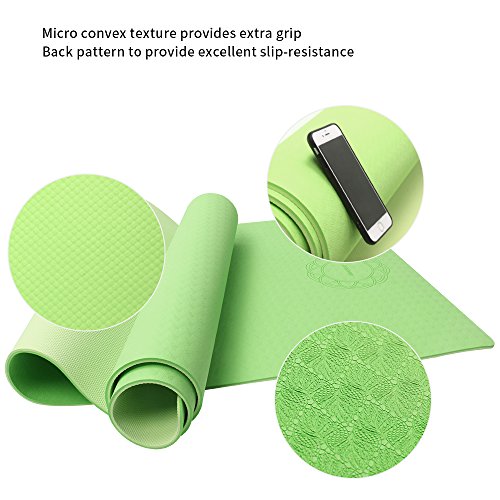 Non Slip Yoga Mat 72" x 28", LetsFunny Eco Friendly Non-Toxic Anti- tear Double Layer TPE Exercise Workout Mat with Carrying Strap (Small Green)