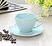 Eglaf Ceramic Coffee Tea Cup Set - 6 OZ Porcelain Embossed Tea Cup with Saucers Spoons Bracket - Set of 6 (Blue)