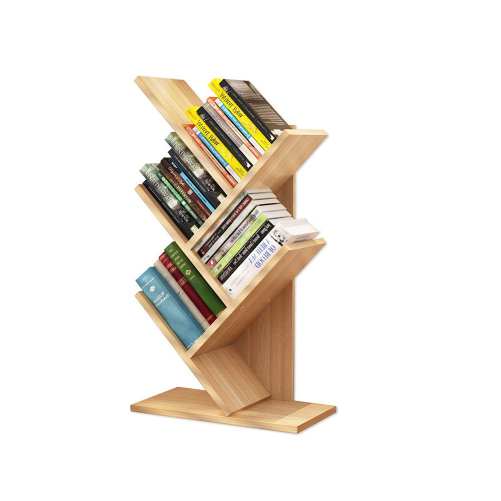 Creative Simple Wooden Tree Bookshelf, Wooden Desktop Organizer Shelf Multifunction Display Rack for Books Magazines CD 5-Tier Floor Standing Bookcas for Living Room Home Office (Light walnut)