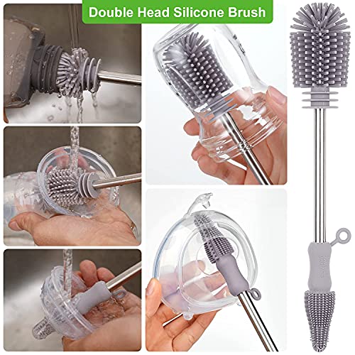 haakaa Silicone Cleaning Brush Set (SUVA Grey) Soft DoubleEnded Brush for Breast Pump