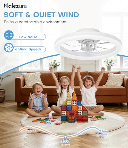 Nalezuns Ceiling Fan with Light, 40 cm Ceiling Fan, Quiet Remote Control, 3 Colour Temperatures and 6 Speeds, Silent Ceiling Fan for Living Room, Bedroom, Kitchen