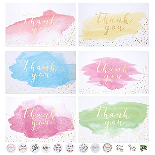 12 Packs Thank You Cards with Envelopes and Thank you Stickers Multipack of Watercolor Thank You Greeting Cards for Wedding, Graduation, Teacher, Family, Birthday, Baby Shower