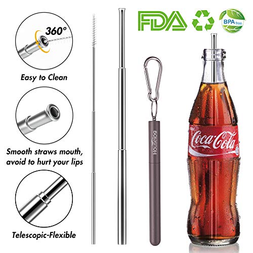 Reusable Straws - 2 Pack Telescopic Straws Stainless Steel Metal Drinking Straw (Black/Grey)