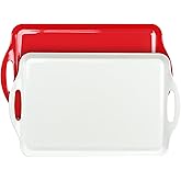 Extra Large Red/White Valentine Serving Tray with Handles, 19''x11.6'' Melamine Platters, Rectangular Trays for Serving Food, Turkey, Cookie, Cupcakes, Desserts, Dishwasher Safe, BPA-Free, Set of 2