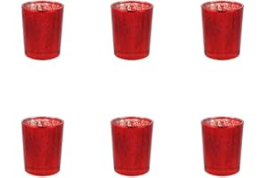 BTGLLAS 6pcs Red Glass Tea Light Holders - Votive Candle Holders Bulk for Weddings Events - Glass Votives for Wedding Centerpieces, Christmas, Thanksgiving - Candle Accessories Decor (6, Red)