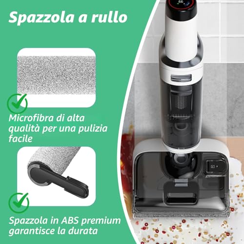 Cleptorize Replacement Parts for Tineco Floor One Stretch S6/ Switch S6/ S7 Stretch Ultra/ S6 Stretch Lite/ S9 Artist, Kit of 2 Roller Brushes, 2 Filter, 1 Cleaning Brush