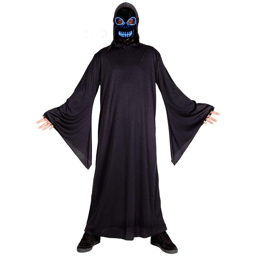 Adult Mens Black Deluxe Grim Reaper - EL Mask Included Halloween Fancy Dress Costume (One Size)
