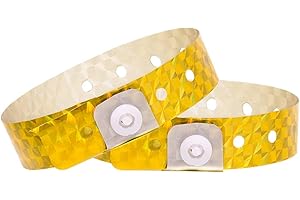 OUCHAN Holographic Plastic Wristbands Gold - 100 Pack Wristbands For Events Parties