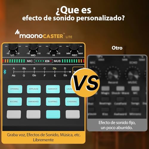 MAONO Mezcladora Interfaz de Audio caster Lite Estudio de Grabación Portátil TODO EN UNO con Micrófono de 3.5mm para Podcast, Streaming, Guitarra, Grabación y Gamer (AM200-S1)
