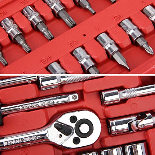 Hanks' winkel Moersleutel Combinatie Gereedschapsleutel Set 46 In 1 Auto Reparatie Tool Socket Sets - Afbeelding 7