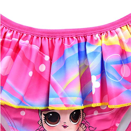 Rohero Toddler Baby Girls Swimsuits Doll Print Ruffle Tulle Swimwear Bathing Suit for Doll Surprised (140cm/ 7-8Y, Rose)