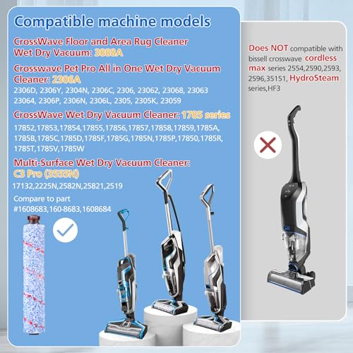 JORAIR Replacements Compatible with Bissell CrossWave, 3 Multi-Surface Brush Roll 1868 + 3 Vacuum Filter 1866 Vacuum Filter, Compare to Part 1608683, 160-8683, 1608684