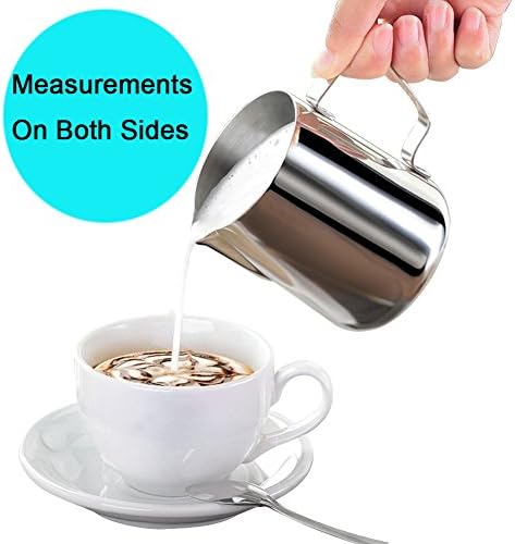 Milk Pitcher, Stainless Steel Frothing Pitcher, Koncle Frothing Milk with Measurement Markings for Latte Art, Cappuchinos, Expresso, Cream, Water, Juices, Smoothies, Pro Barista & Home Use (20oz)