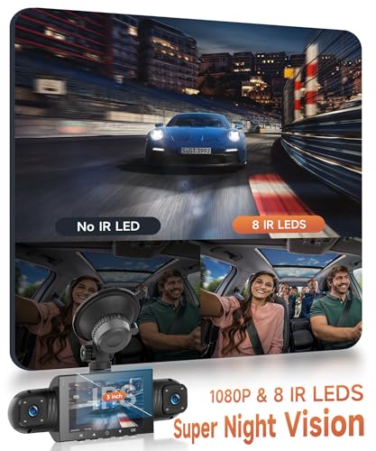 4 Channel Car Dashcam 360°, 4 HD 1080P Front and Rear Left Right Camera, 3 Inch 1080P Dash Cam with 8 IR Night Vision/Loop Video/24H Parking Monitor/G-Sensor