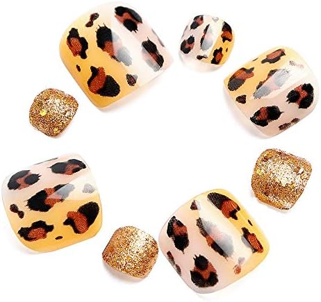 Liarty 24pcs ネイルチップ 足 かわいい つけ爪 人気 閃光 フットネイルチップ ヒョウ柄 グラデーション マーケティング 短い ゴールデン Liarty 24pcs ネイルチップ 足 かわいい つけ爪 人気 閃光 フットネイルチップ ヒョウ柄 グラデーション マーケティング 短い ゴールデン