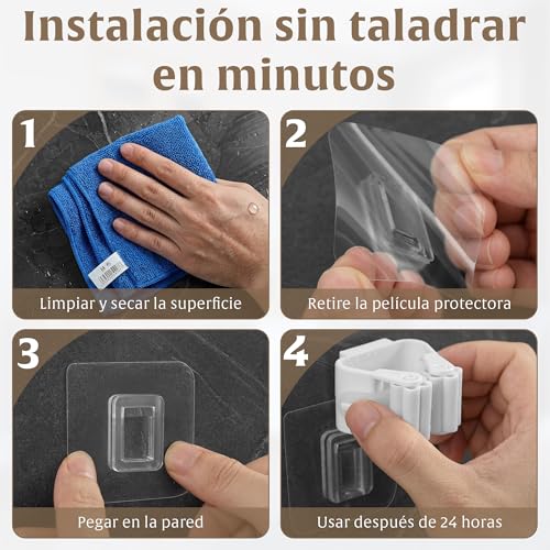 CJSME® ️ Broom and Mop Hanger without Drill: Pack of 4 Brooms and Mops Holder Adhesive Organizer – Easy Installation and Space Saving.