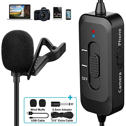 Professional Lavalier Microphone for iPhone, Camera, PC, Android, Lavalier Lapel Microphone with USB Charging, Omnidirectional Lapel Mic with Noise Reduction for Video, YouTube, Interview, Vlogging