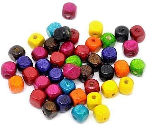 Bacabella 20854 Cube Wooden Beads Colourful 8mm in Colours Mix (100 Piece) Jewellery Beads for Eg Crafting with Children