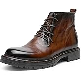 DESAI Men's Leather Derby Boots Winter Business Casual Lace Up Ankle Non Slip Black