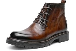 DESAI Men's Leather Derby Boots Winter Business Casual Lace Up Ankle Non Slip