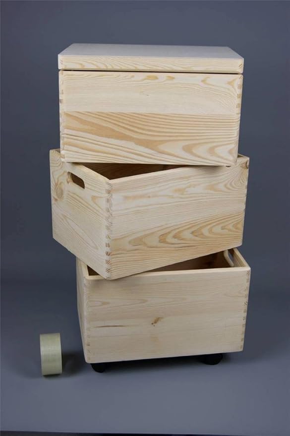 3x LARGE STACKABLE PLAIN WOODEN TOY BOX STORAGE UNIT CRATES KIDS