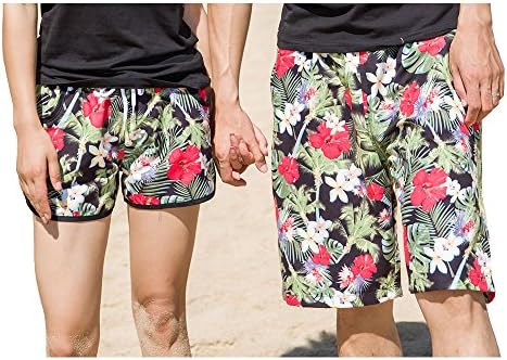 Girls Swim Trunks Lily Flowers Print Pants Women Swimwear Shorts Sets Slim Wear Front Tie with Pocket Couples Pants