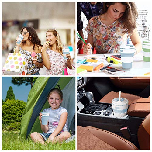 Beaverve Collapsible Cup with Lid - Portable Food Grade Silicone Collapsible Mug Travel Camping Cup, Expandable Scald-Proof Collapsible Cup, Folding Drinking Cups for Coffee, Tea & Soft Drinks - 12Oz