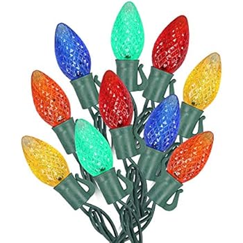 MAXINDA [Commercial Grade] Outdoor Colored Led Christmas Lights,13 Ft 25 C7 Bulb,Indoor Decorative Xmas Tree Lights,Wedding Party Garden Holiday Halloween Festive Mood Lighting to Bright Your Home Up