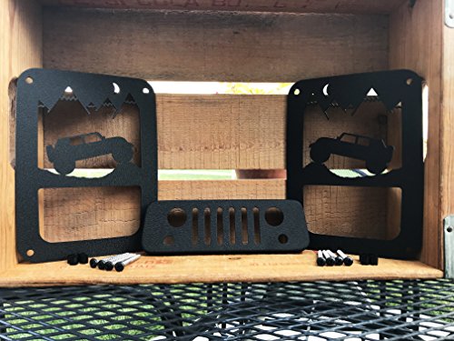 VroomTec Jeep Wrangler Aluminum Tail Light Guards Includes Third Brake Light Cover and All Hardware for JK and JKU - Precision Made Covers - Never Rust (Hill Climb)
