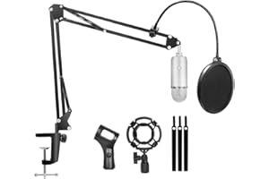 Microphone Boom Arm Stand, Mic Stand Suspension Scissor Boom Stands, Mic Boom Arm with Shock Mount, Adjustable Suspension Arm