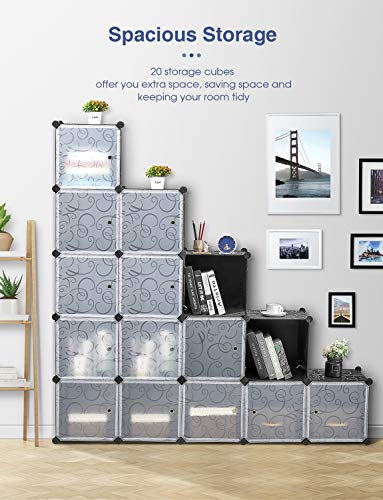 kealive 20 Cube Storage Organizer, 14"x14" Cube Modular Organizer Plastic DIY Closet Cabinet, Portable Stackable Storage Shelves with Doors for Clothes, Yarn, Toys, Easy to Assemble - Thumbnail 4